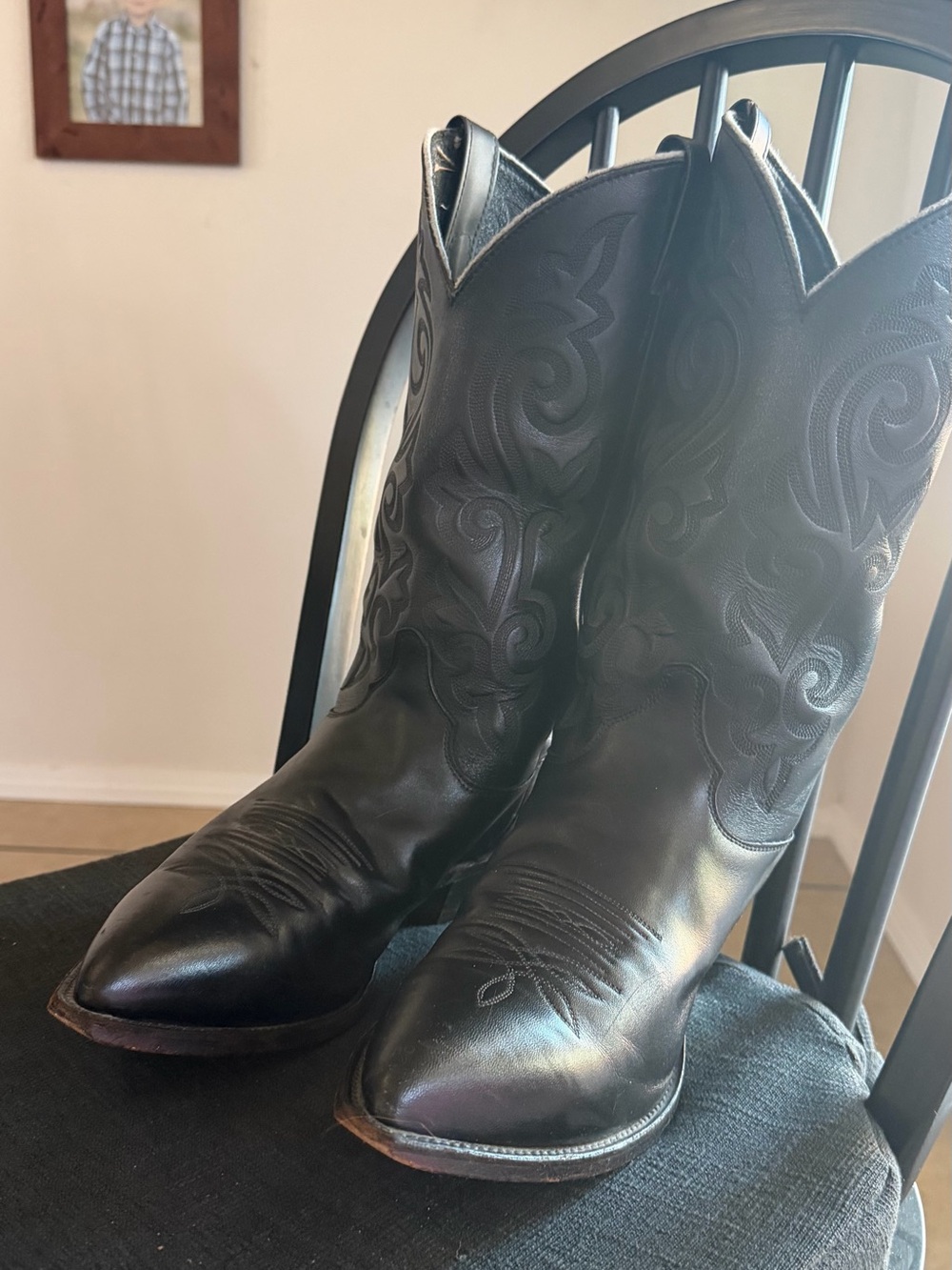 Stetson Black Suede Western Boot Interior Detail